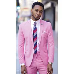2021 New High -Quality Customized Pink Men's Suit Notched Lapel Fashionable Slim Groom Wedding 2 -Piece Suit (Coat + Pants)