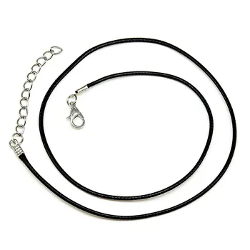 

10pcs 1.5mm 42+5cm Handmade Black Leather Adjustable Braided Rope Necklaces & Pendant Charms Findings Lobster Clasp String Cord
