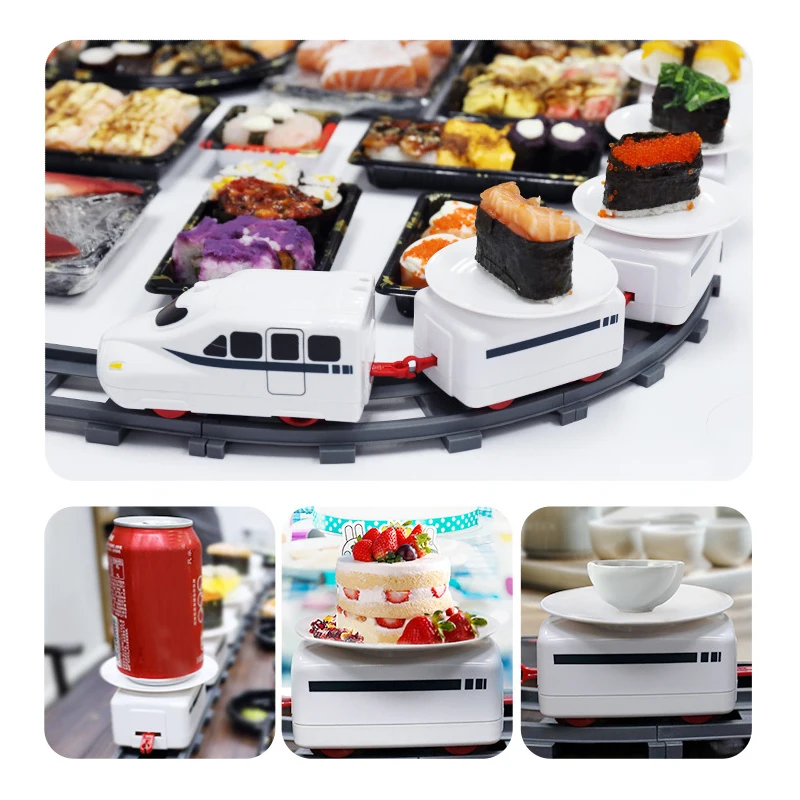 Conveyor Belt Rotary Sushi Toy Pretend Play Electric Track Trains Rotary Rail Car Sushi Rail Simulation Model Toy For Children\'s