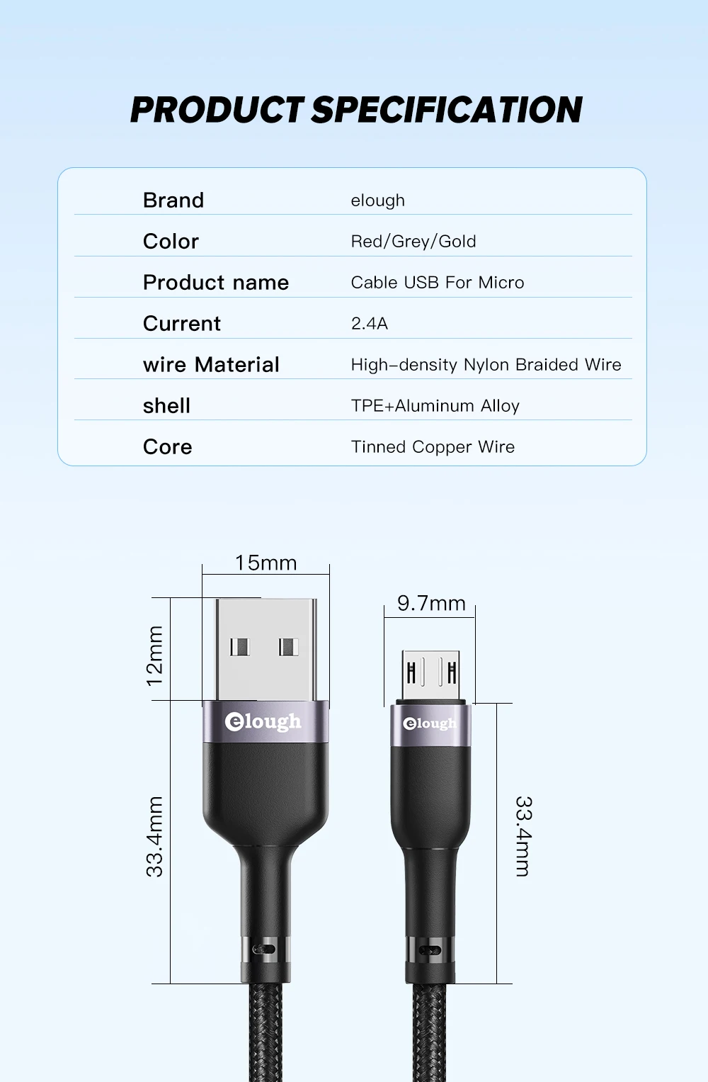 Elough Micro USB Cable 3A Fast Charging Phone Charger Micro Cable For Xiaomi Redmi Samsung Android Micro-USB Charging Data Cord android charger