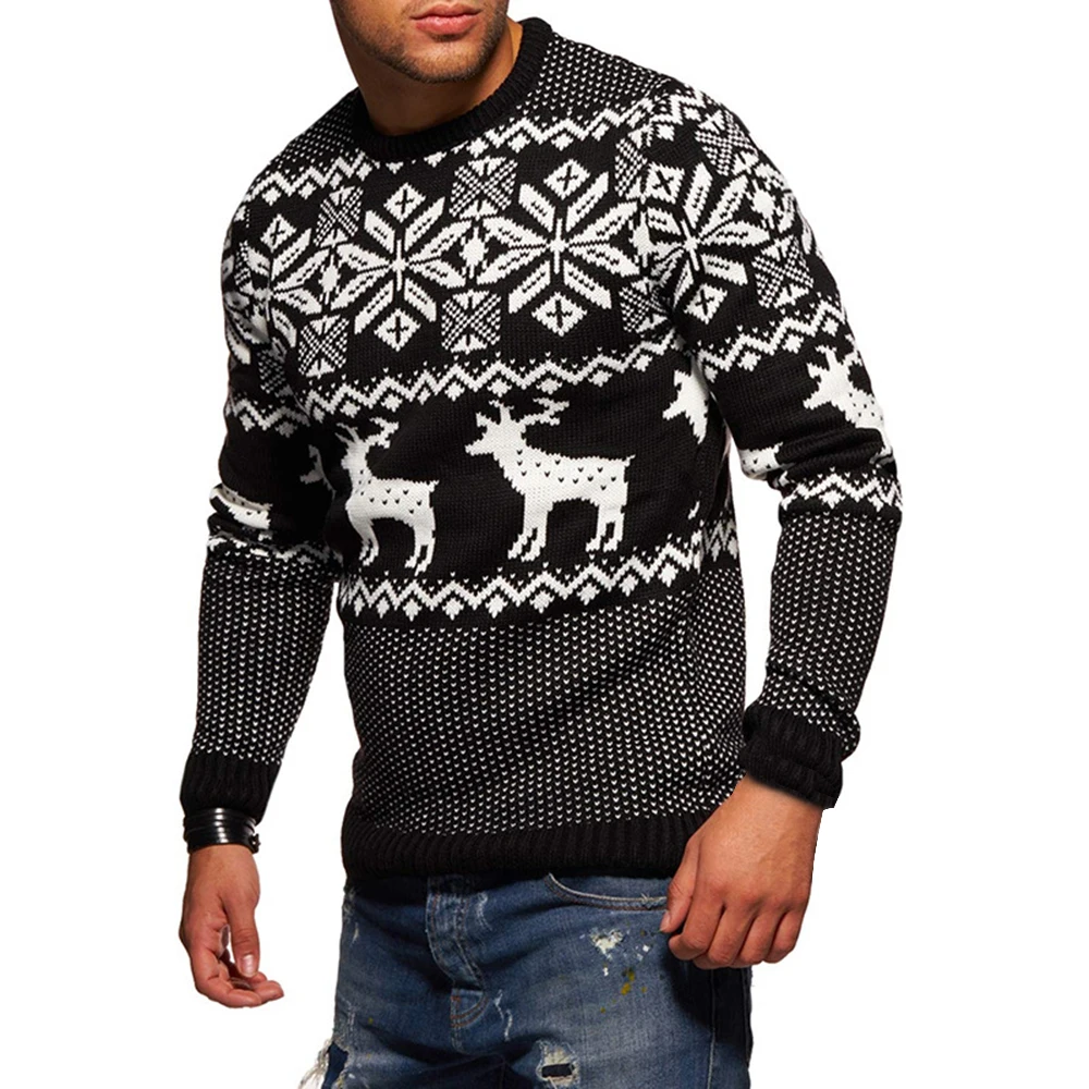 Мужские рождественские пуловеры с лосем, Осенние Зимние теплые шерстяные свитера, мужские вязаные свитера с круглым вырезом и длинным рукавом, Повседневные вязаные свитера