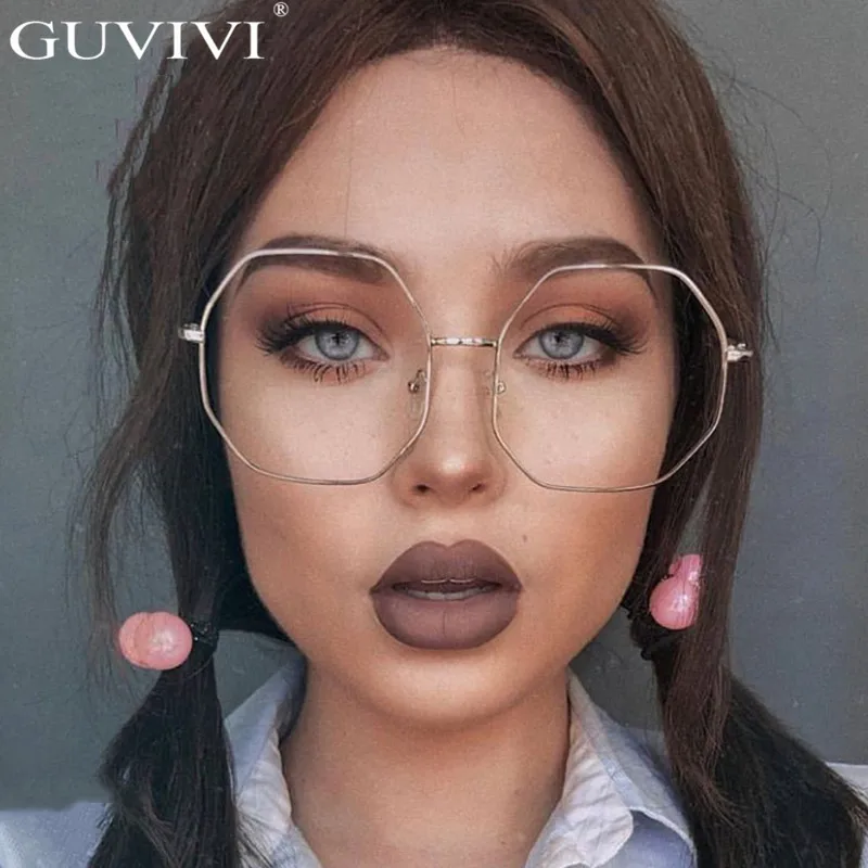 Негабаритный для мужчин и женщин металлический золотой восьмиугольник многоугольные очки прозрачные плоские зеркальные оправа для очков Occhiali da vista donna