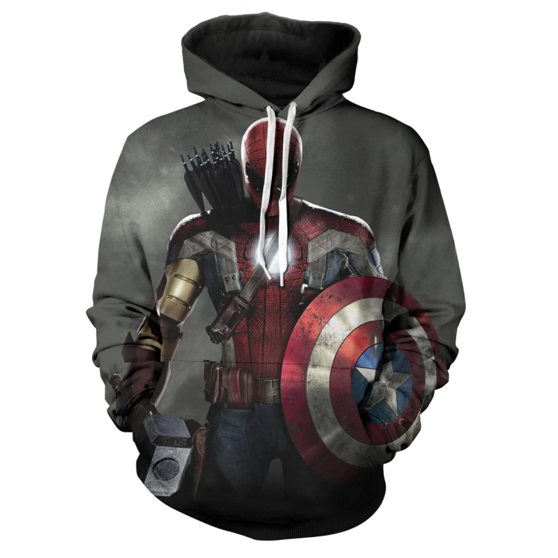 

Harajuku Streetwear New 3D Printed Marvel Character Superhero Deadpool Hoodies Fashionable Hip Hop 2019 Funny Street Clothing