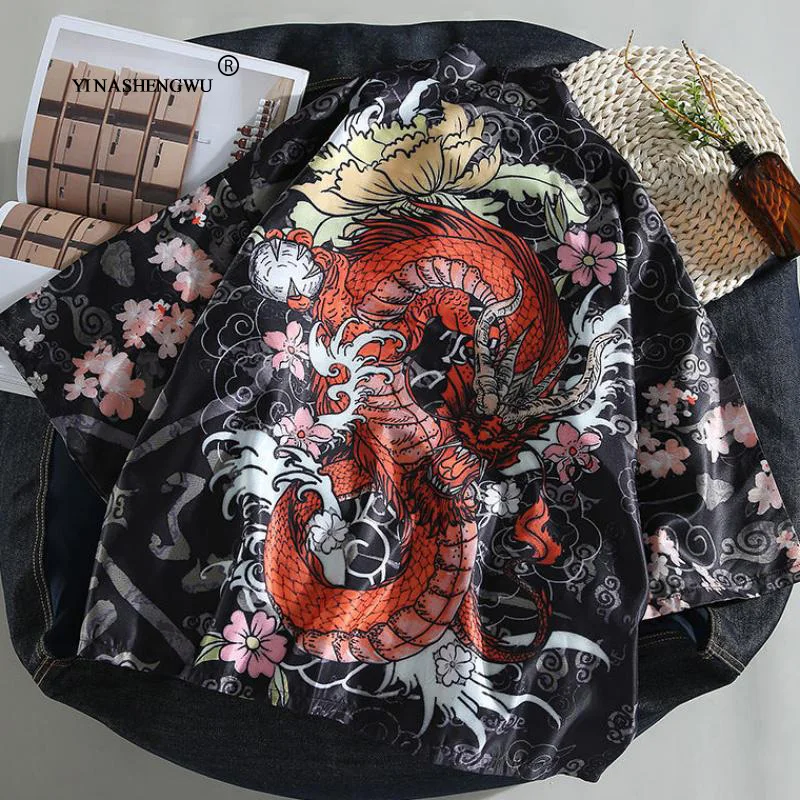 Японское кимоно для мужчин Yukata женский топ с принтом журавля кимоно кардиган Мужская рубашка Пляжная Тонкая Повседневная Блузка кимоно косплей одежда с принтом