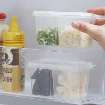 

4/6/8pcs 2 Grids Onion Ginger Garlic Storage Box Refrigerator with lid Sauce Storage Box Home Kitchen Mini Fruit Lunch Box