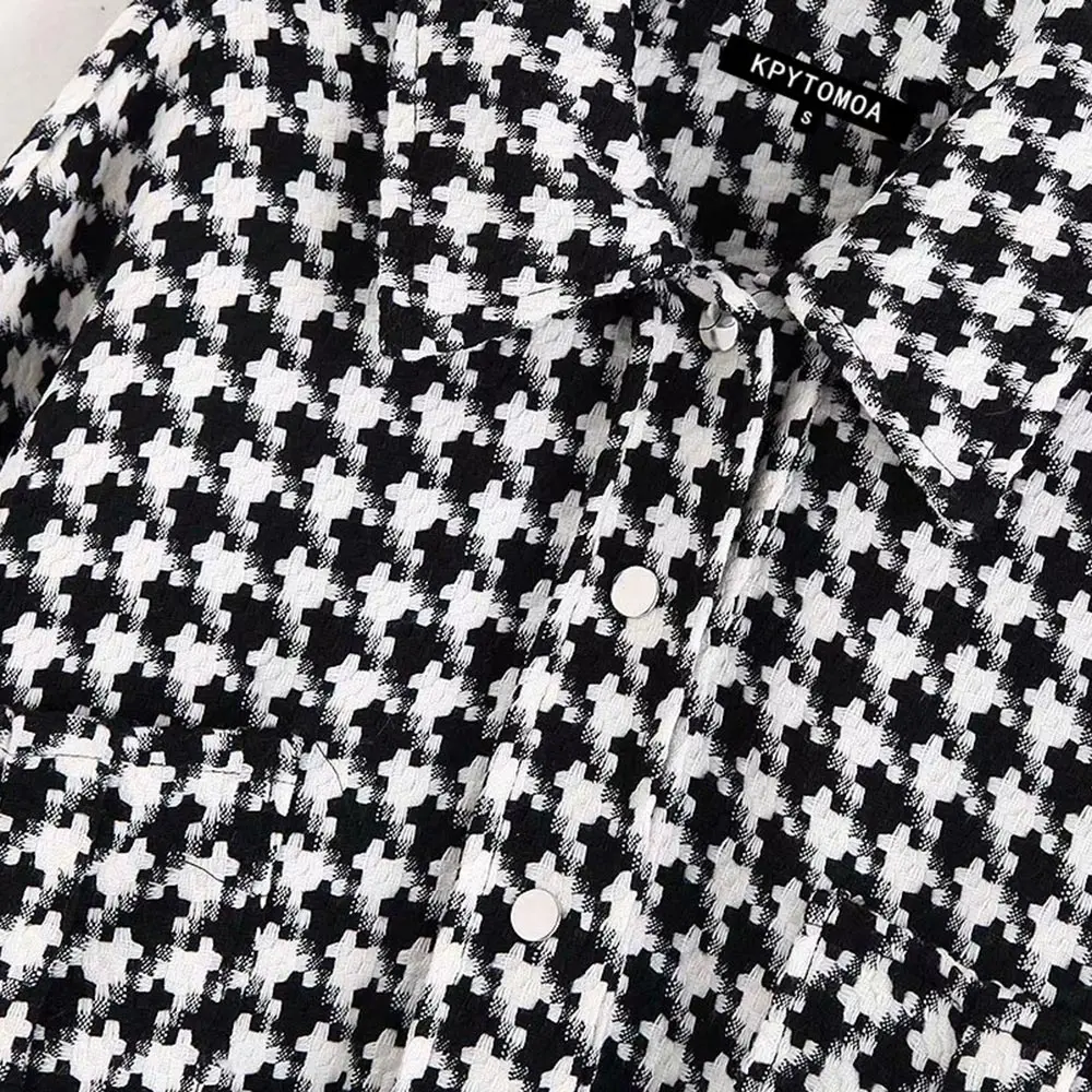 buy  Vintage Stylish Oversized Houndstooth Jacket Coat Women 2020 Fashion Pockets Frayed Side Vents Loos