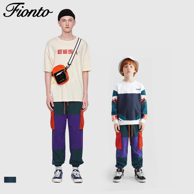 Fionto, семейные штаны для бега, свободный крой, одежда для мамы и меня, штаны для бега для папы и сына, уличная одежда для всей семьи