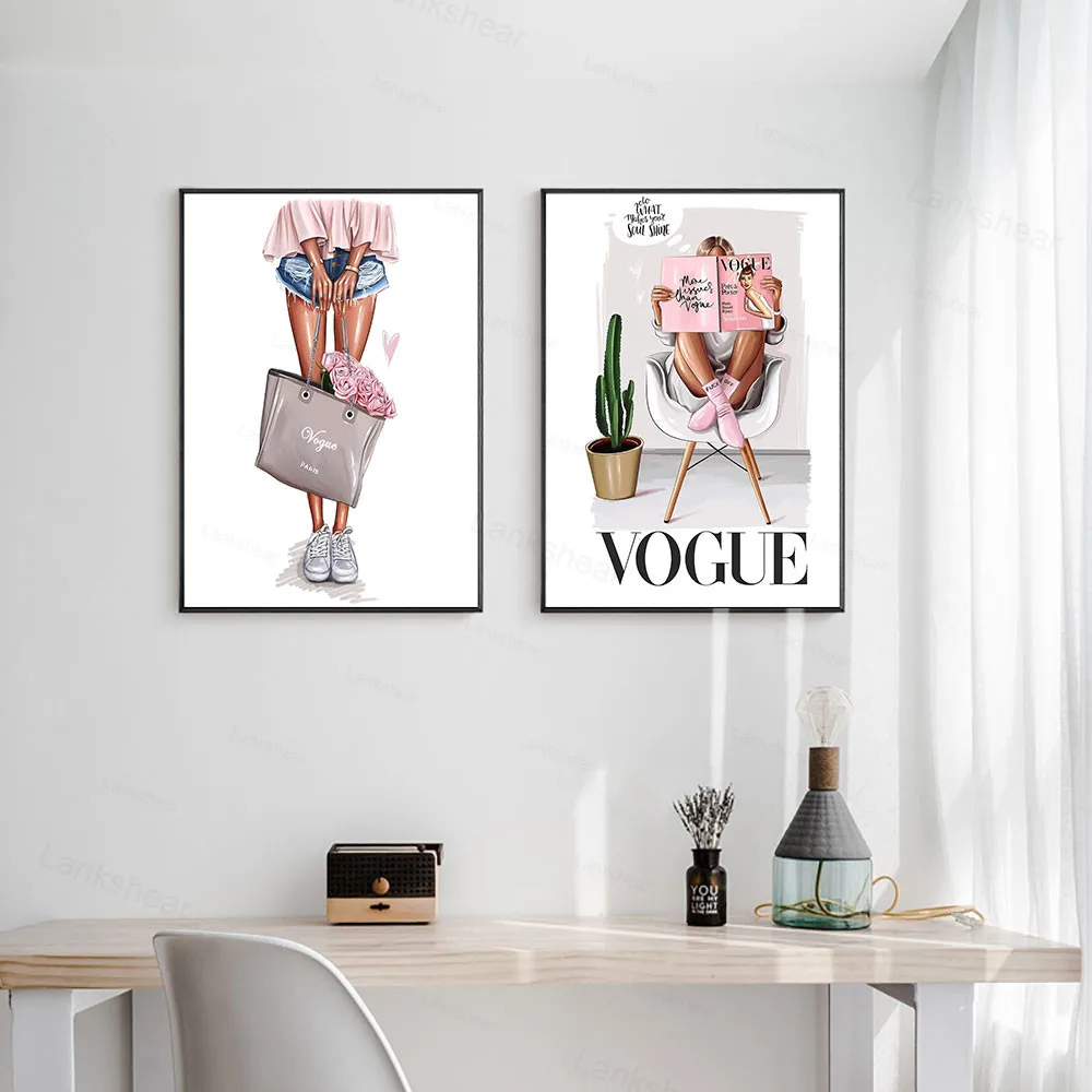 Vogue Девушка Картина на холсте винтажный Модный художественные плакаты и принты