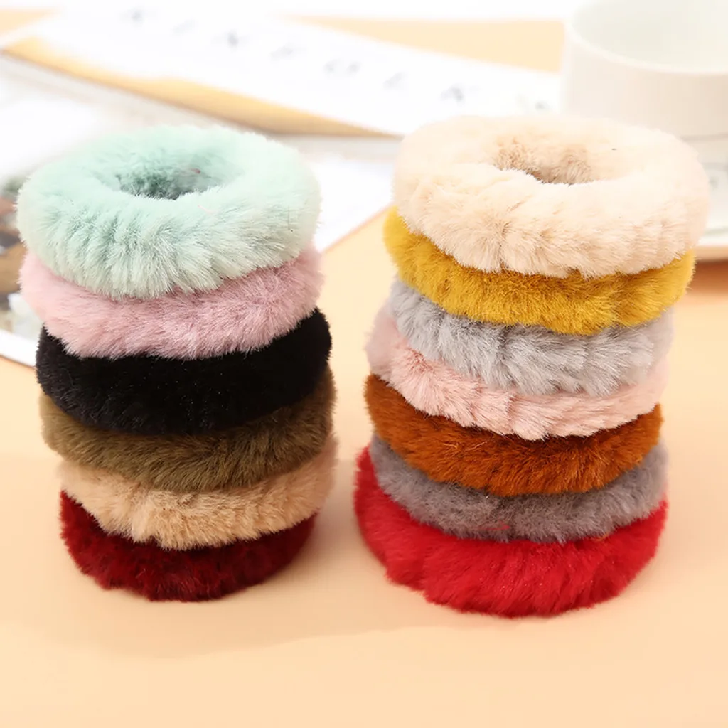 

Fashion Winter Warm Elastic Hair Soft Faux Rabbit Fur Girls Women Rope Bands Hair Accessories Children Rubber Band Headwear