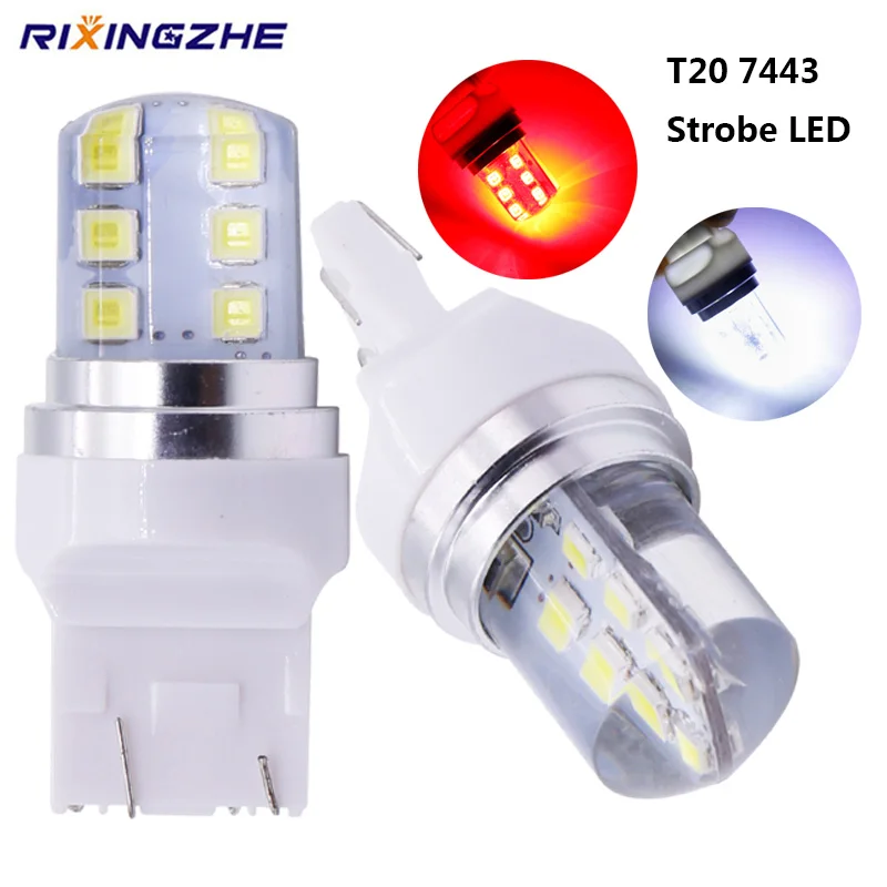 

50PCS Strobe led T20 7443 W21/5W Flash LED 2835 12Smd led Car Flash Brake Bulbs Lights Reverse Red White 12V Wholsale