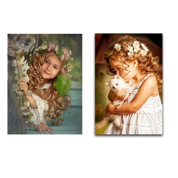 

2 set Full Round Diamond Paint Cross Stitch Full Round Diamond 3D DIY Diamond Embroidery - Girl and cat pattern & Angel Baby pat