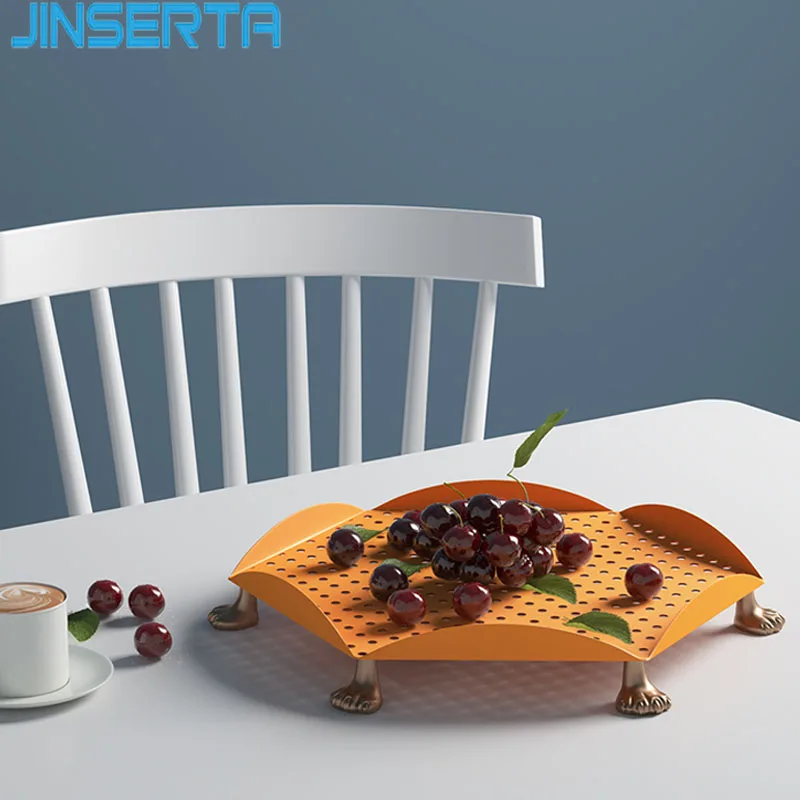 JINSERTA металлический лоток для хранения ювелирных изделий дисплей тарелка десерт фрукты закуски тарелка Высокая подставка роскошный гостиная Настольный декоративный поддон