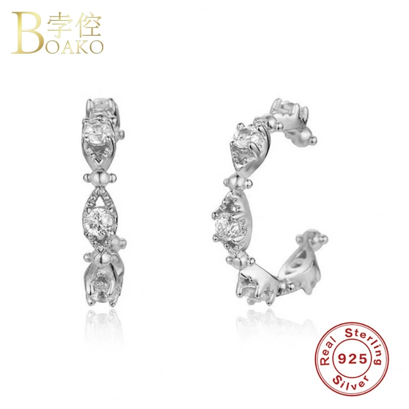 Real 925 Silver Earrings For Women Round Zircon Earrings Girl Cartilage No Piercing Ear Cuff Earring Female Crystal aretes K5