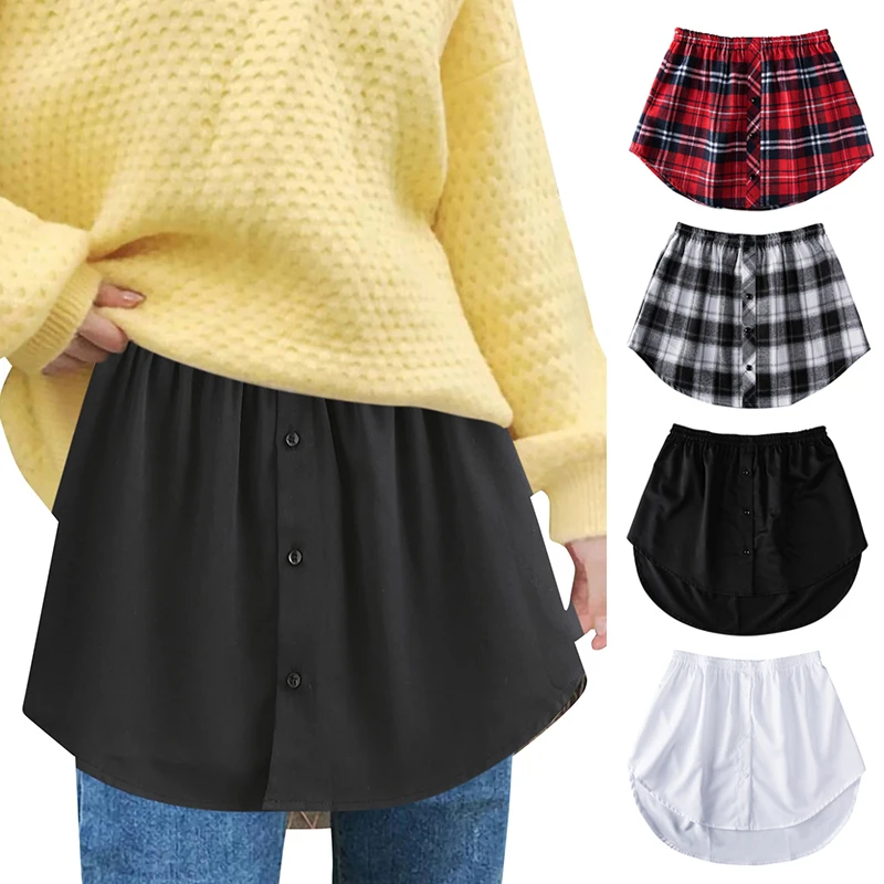 Detachable Underskirt Cotton Shirt Extender for Women Irregular False Skirt Tail Blouse Hem Plaid Mini Skirt Extender Hemline wrap skirt