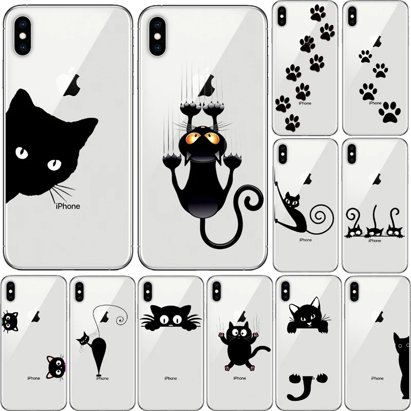Black Cat Bunny Princess Meow Phone Cases For iPhone 12 11 6 6s 7 8 Plus X 5 5S SE 6Plus Soft TPU Silicon Transparent Cover | Мобильные