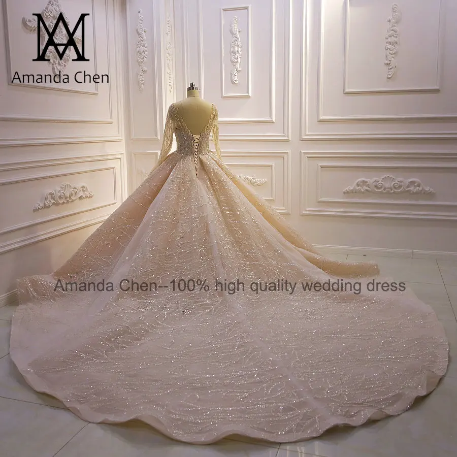 Роскошное блестящее свадебное платье vestito da sposa на заказ с длинным рукавом