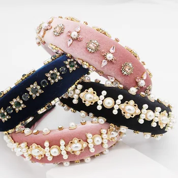 

Girlgo Exaggerated Personality Headband for Women Luxury Heavy Work Wild Temperament Rhinestone Pearl Headband Accessories Gifts