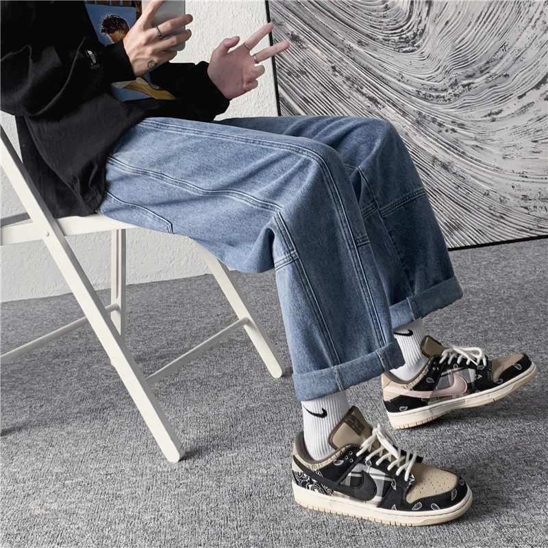 

New autumn and winter jeans men's port style interior stitching straight wide-leg casual pants