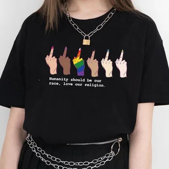 

VIP HJN Humanity Should Be Our Race Love Our Religion Against Racial Discrimination Style LGBT Middle Finger Printed T Shirt