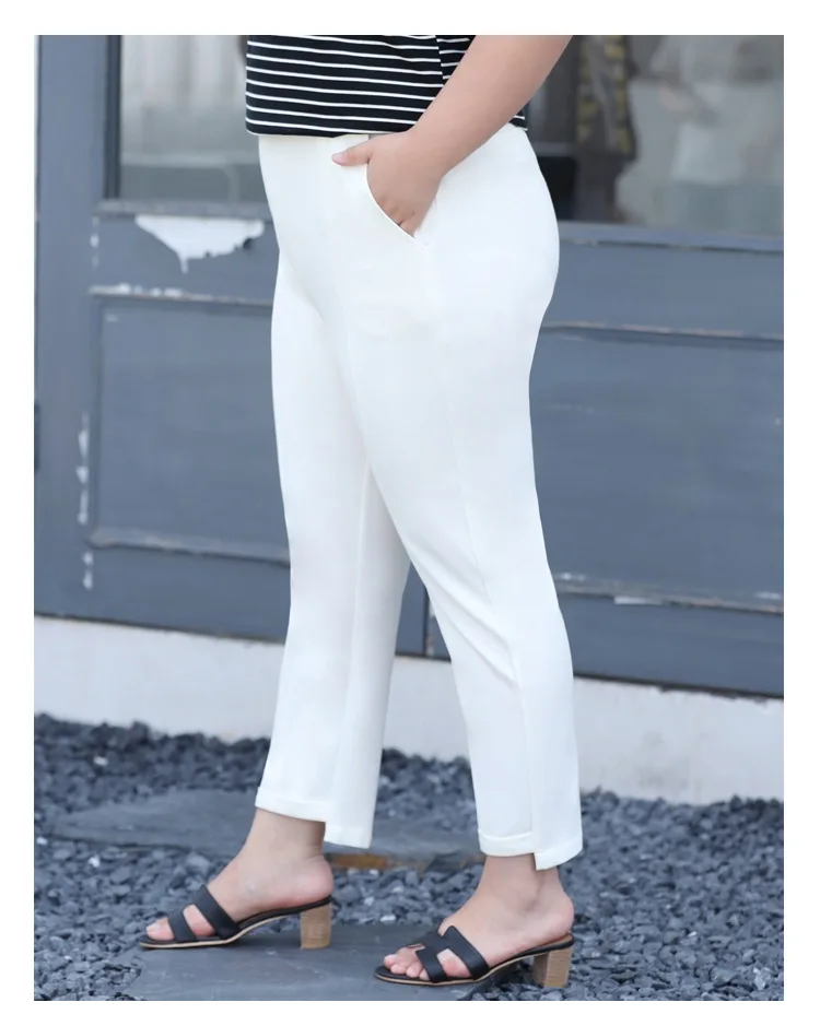 TUHAO Plus Size 7XL 6XL 5XL 4XL Women Pencil Pant Elastic Summer Trousers for Mother Mom Woman White Office Lady Pants WM27