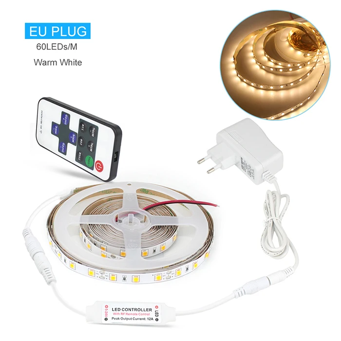 EU 300led warm white 4040 SMD Светодиодная лента, теплый белый, 12 В постоянного тока, штепсельная вилка европейского и американского стандарта, светодиодный светильник с пультом дистанционного управления RF, с регулируемой яркостью, 5 м, декоративный светильник для спальни - Испускаемый цвет: EU 300led warm white