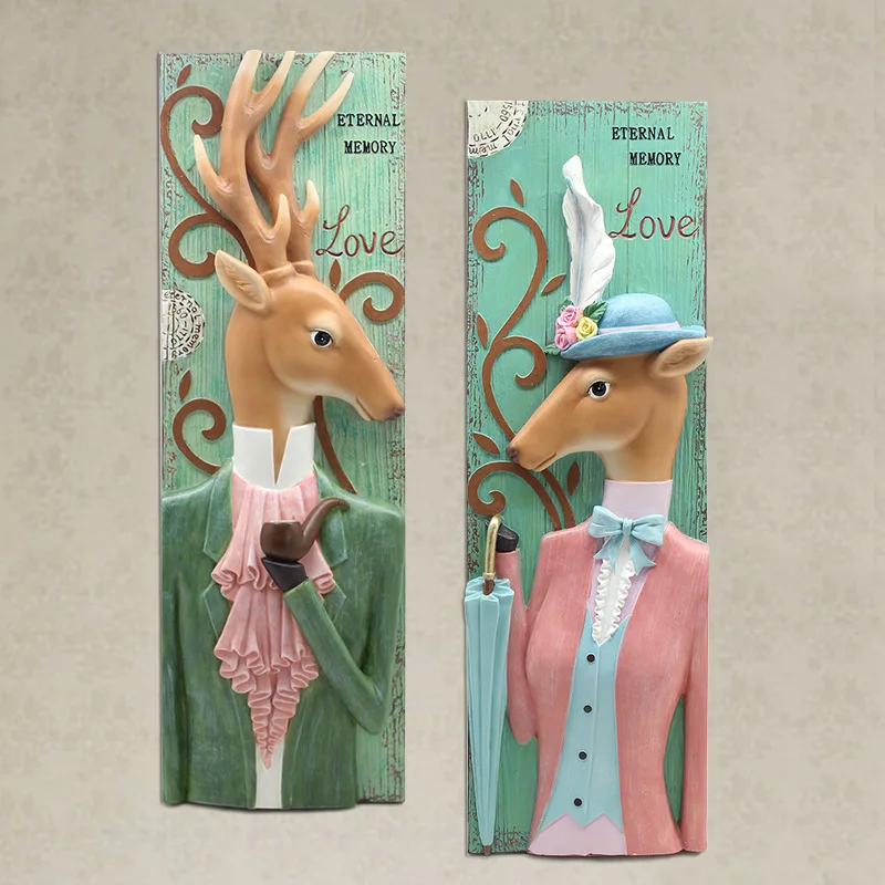 

American-Style British-Style Wall-Mounted Gentleman Rabbit Deer Creative Home Stereo Resin Ornaments Decorative Painting Craft G