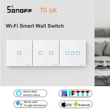 SONOFF T0 UK Wifi сенсорный экран переключатель работает с Amazon Alexa/для Google Home/для Google Nest/Роскошная стеклянная панель/светодиодный свет