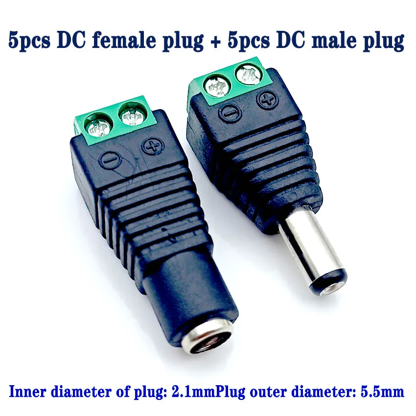 

5pcs Female +5 pcs Male DC connector 2.1*5.5mm Power Jack Adapter Plug Cable Connector for 3528/5050/5730 led strip light