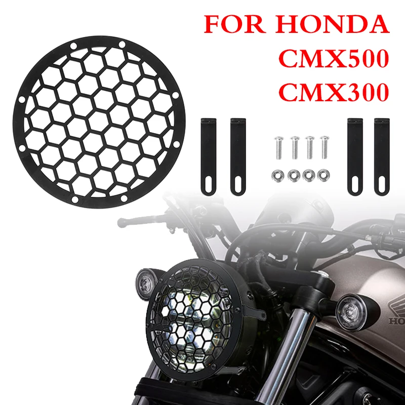 

Motorcycle Headlight Protector Grille Guard Cover Round Steel Head Lamp Glass Covers For HONDA REBEL300 CMX300 CMX500 2017-2019