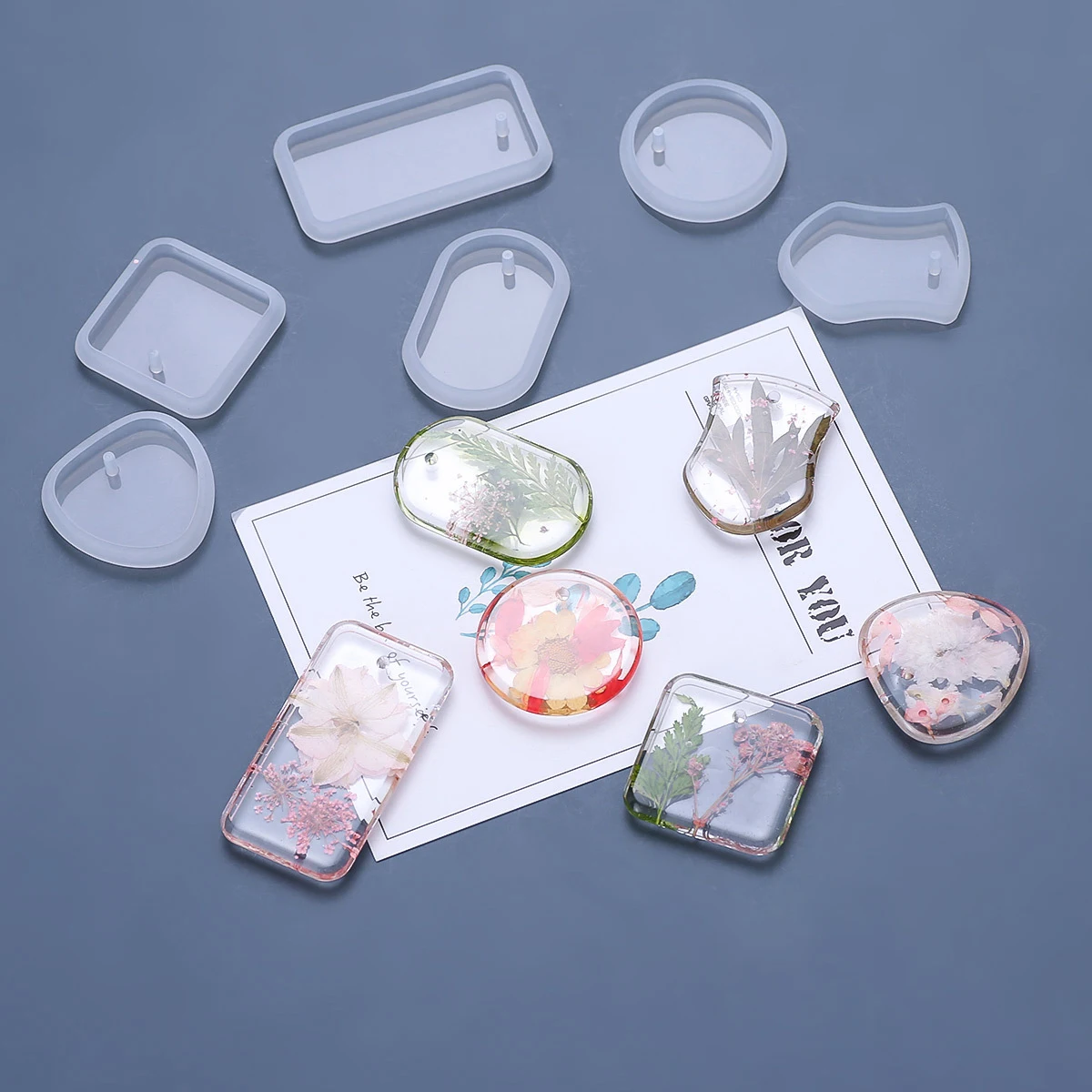 

6pcs DIY Keychain Pendant Silicone Mold Set Round Rectangle Necklace Decor Crystal Epoxy Resin Mold Jewelry Making Tools