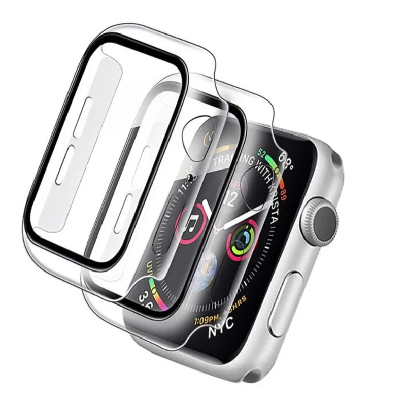 

500PCs Glass+Case Full Cover For Watch Case Series 6 SE 5 4 3 2 iWatch Case Accessor 44mm 40mm 42mm 38mm Protector For Watch