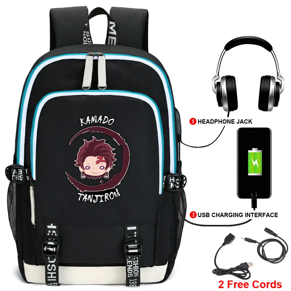 Аниме Demon Slayer рюкзак для ноутбука Оксфорд школьные сумки студентов Bookbag путешествия usb зарядка Рюкзак Nezuko Mochila Feminina