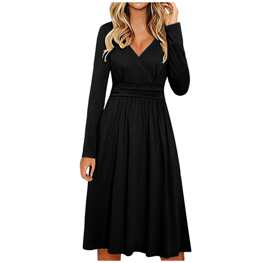 FREE OSTRICH 2019 Autumn Winter Dress Women Long Sleeve Dress Casual Slim Sashes Midi Dress Plus Size Fashion Clothing 930