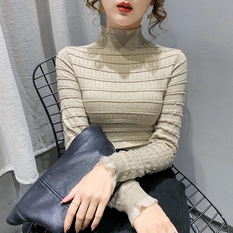 

21625 hall, row 1, No. 3 (top)] real shooting lace solid color Pullover knitted bottomed shirt [1035] 34
