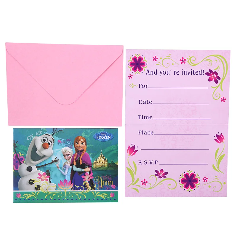 Новые предметы для вечеринки принцессы Эльзы и Анны, тарелки, чашки с воздушными шариками для девочек, друзей, дня рождения, семейные вечерние декорации, одноразовая посуда - Color: 8pcs Invitaitn Card