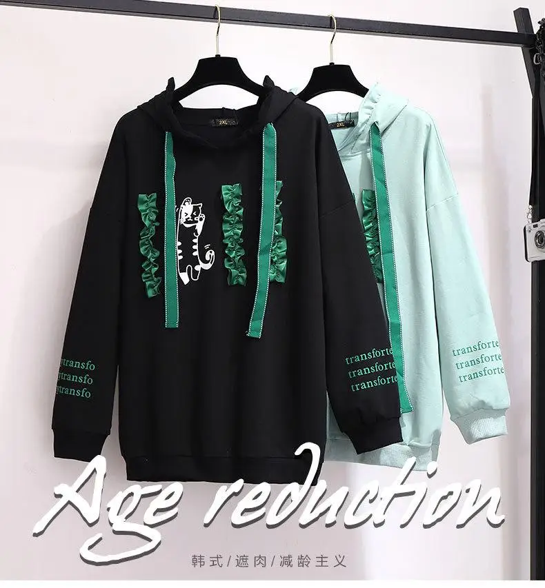 2XL-6XL плюс размер Осенняя Женская толстовка с капюшоном хлопковый Повседневный пуловер с длинными рукавами и буквенным принтом 5XL большой размер зимняя Толстовка Топы