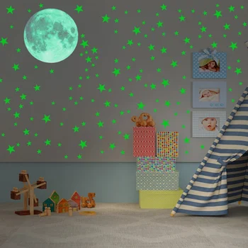 

166PCS/SET Glow In The Dark Wall Ceiling Stickers Luminous Stars Moon Sticker DIY Night Kids Room Bedroom Home Decals Decor