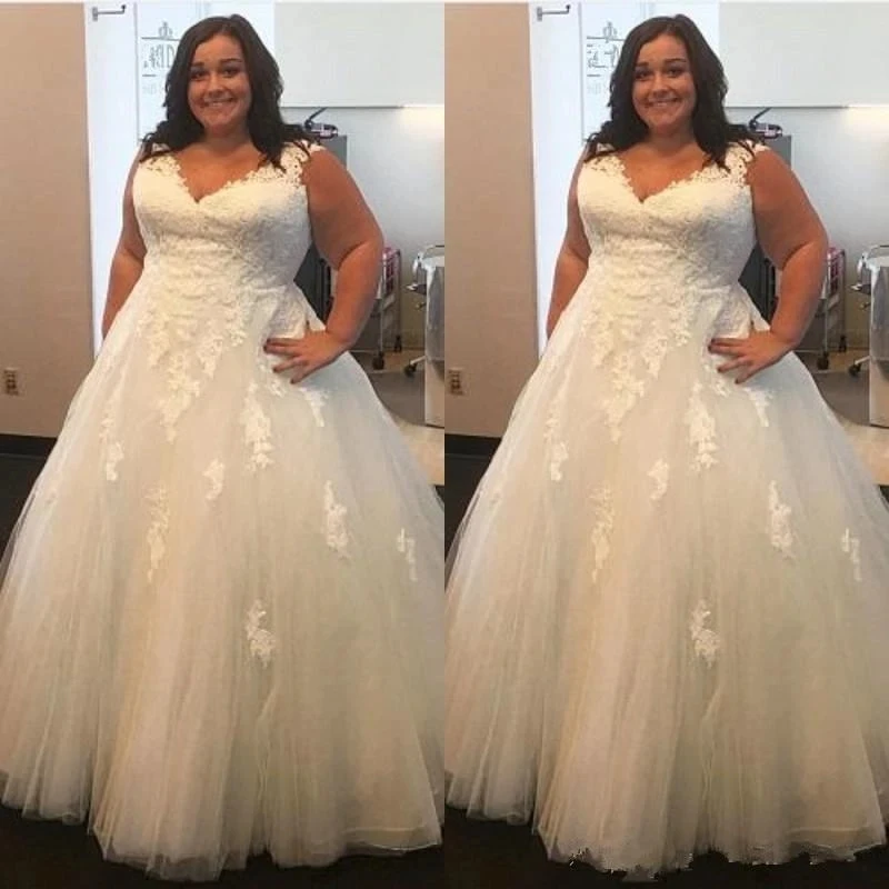 

2023 Newest Vestido De Noiva Lace Plus Size Wedding Dresses A-Line Puffy Tulle V Neck Cheap Boho Wedding dress Bridal gown