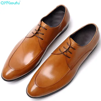 

QYFCIOUFU Genuine Cow Leather Mens Formal Shoes Oxford For Men Business Wedding Men's Office Dress Shoes Lace Up Italian Shoes