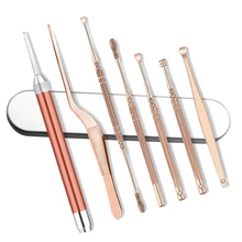 Набор для ушей, 7 шт. светодиодный набор инструментов для удаления ушных восков из нержавеющей стали для чистки ушей с футляром для хранения