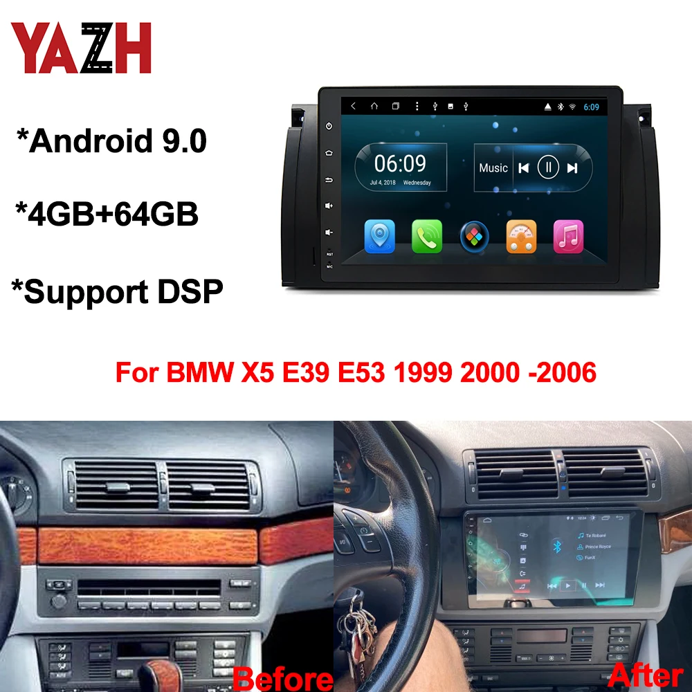 YAZH Android 9 0 Автомобильный GPS Мультимедиа для BMW 5 серии E39 X5 E38 E53 1990 2006 с &quotIPS радио