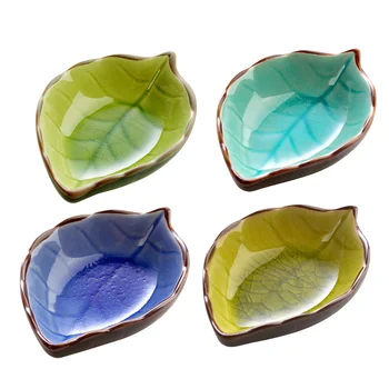 

4pcs Leaf Shape Ceramic Sauce Dishes Snack Fruit Dessert Plate Food Dipping Bowls Appetizer Plates (Random Pattern)