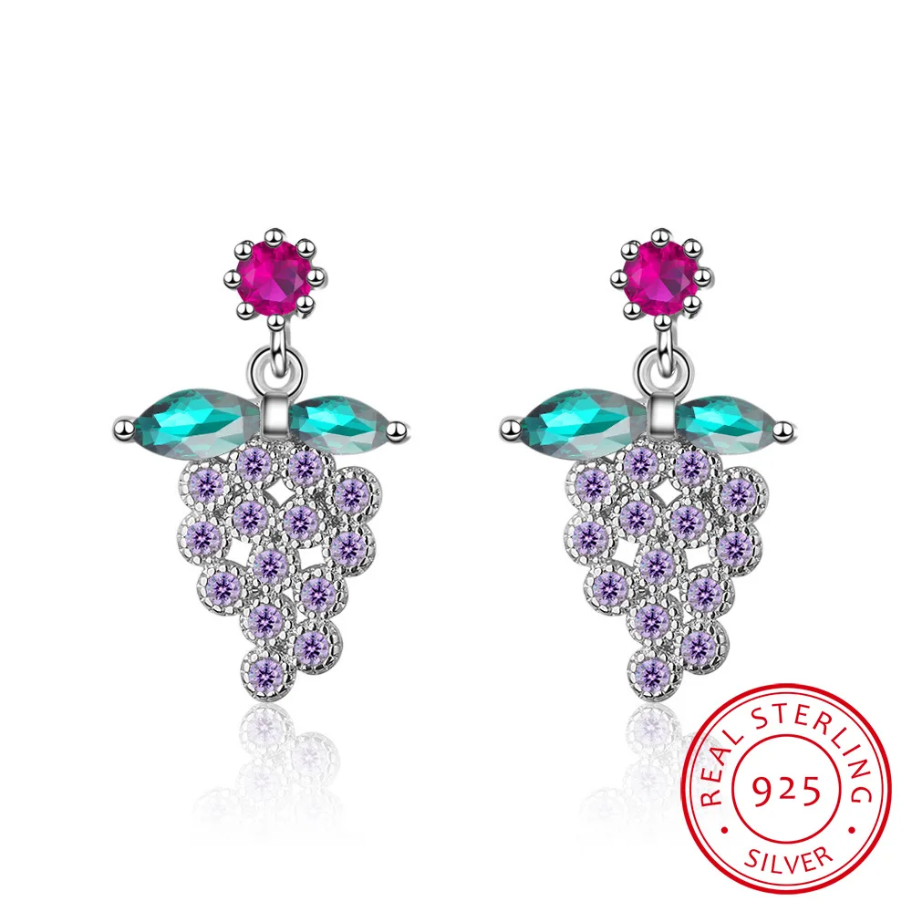 

Temperament Silver 925 Jewelry Gemstones Earrings for Women Purple Grape Ear drops Plant Anniversary Gift Wholesale