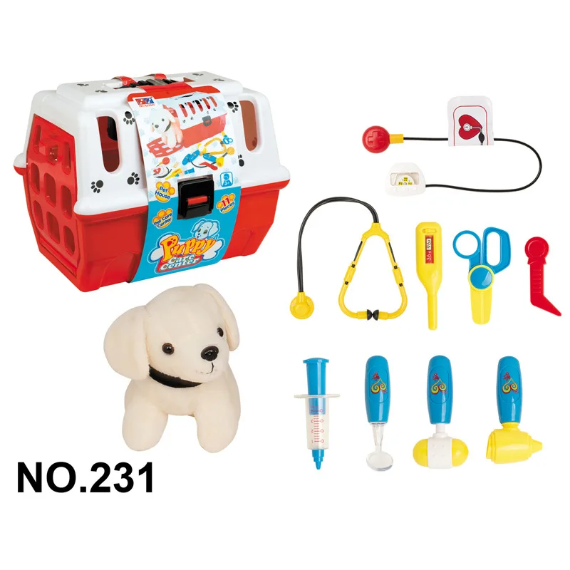 Hot Selling Children Kindergarten Play House Pet Veterinary Toy Play Syringe Echometer Nurses