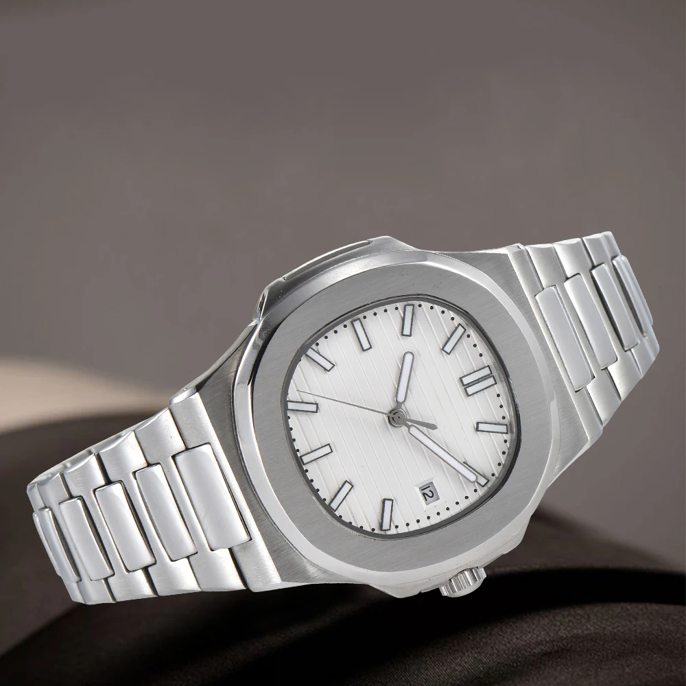 Мужские часы 41 мм Топ белый циферблат Военная сталь Patek водонепроницаемый светящийся бизнес Автоматический ход мужчины t 784