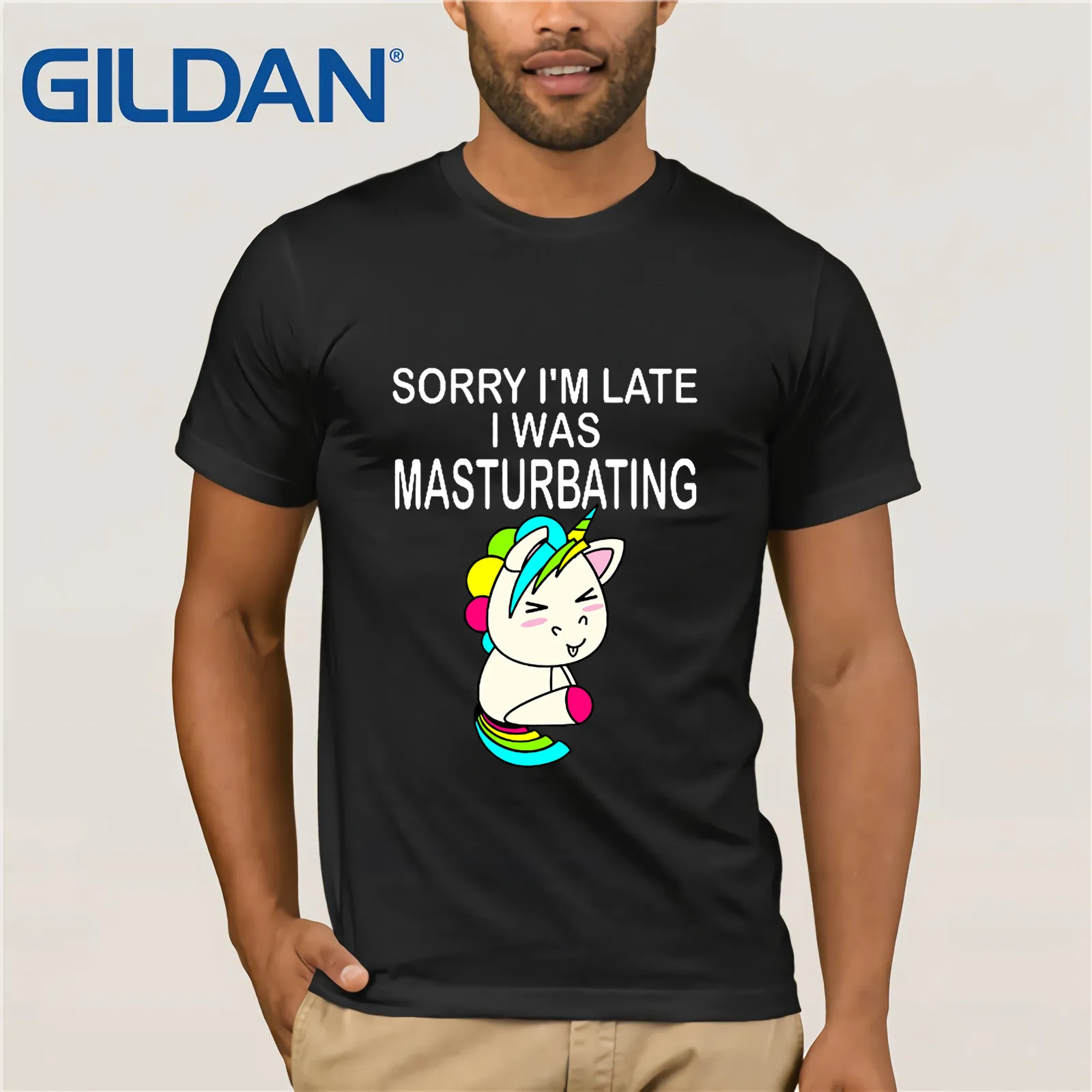 Возьмите бренд Sorry I'm Late I Was Masturbating Unicorn T-Shirt Мужская футболка с коротким рукавом