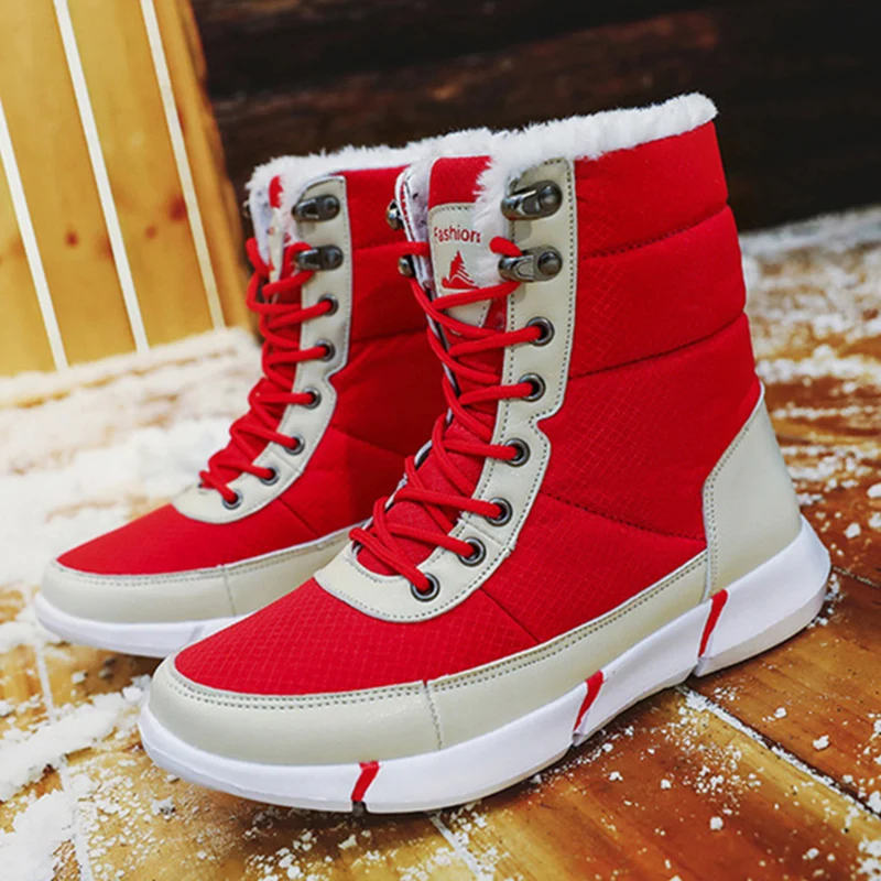 Женские ботинки; зимняя обувь; женские теплые плюшевые ботильоны; женские зимние ботинки на платформе; женская обувь размера плюс - Цвет: Красный