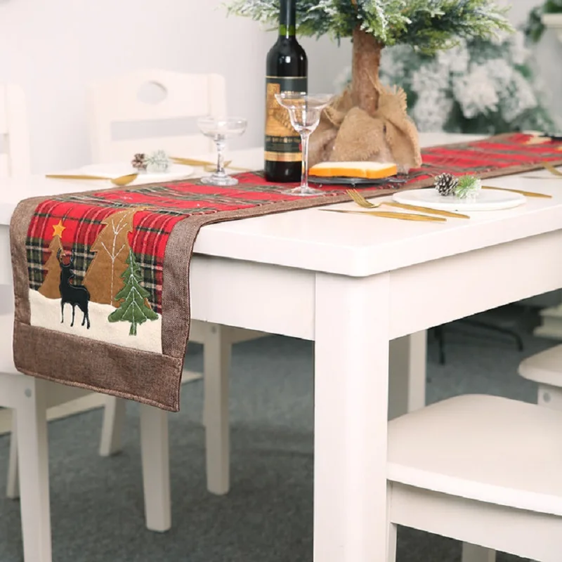 

Christmas party event banquet retro rectangular tablecloth home decoration supplies Christmas plaid fabric elk placemat