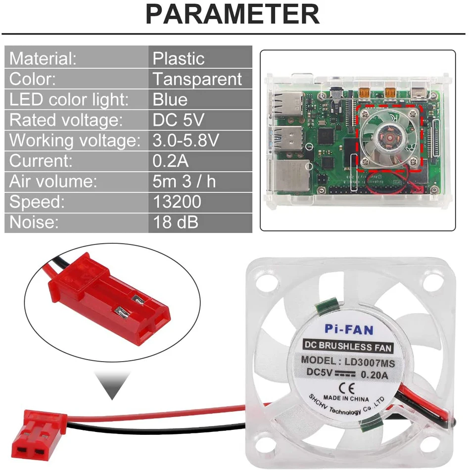 Кулер для процессора Raspberry Pi 4 бесщеточный со светодиодный Ной подсветкой 30 мм