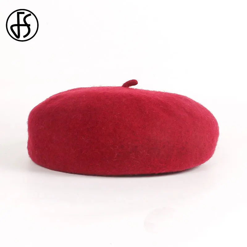 FS Black Women Beret Hats French Artist Warm Wool Winter Beanie 